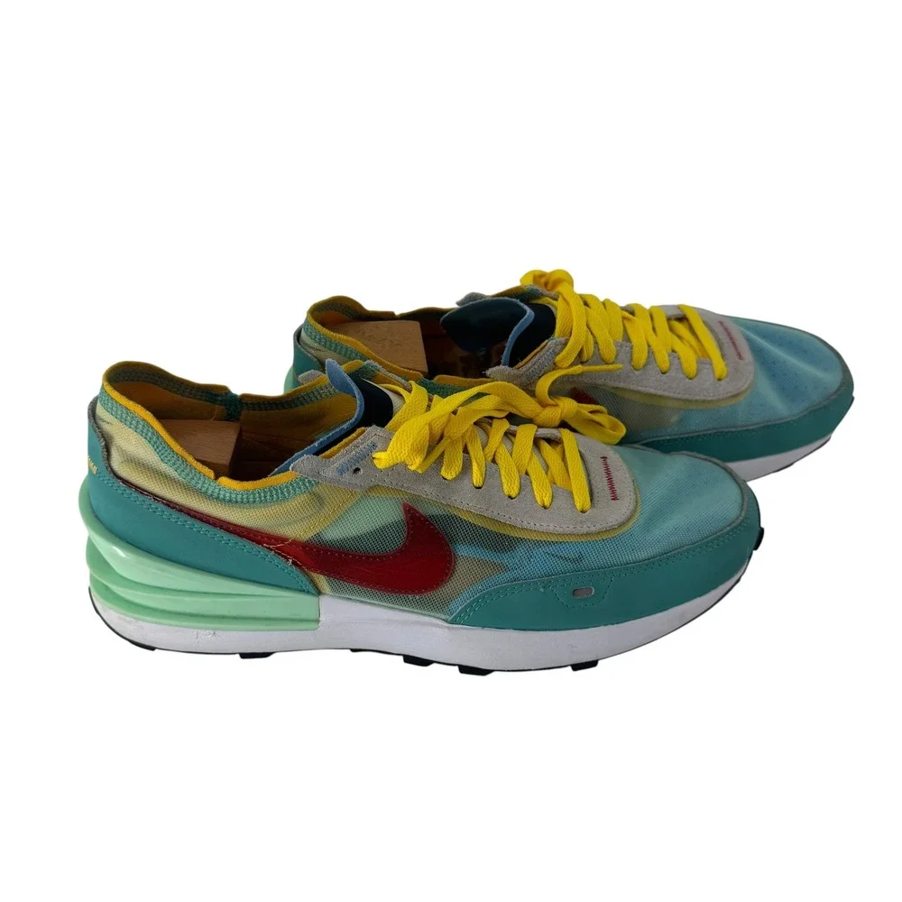 Nike Waffle One Teal Yellow Red Mesh Sneakers DV2103-300 Mens 11